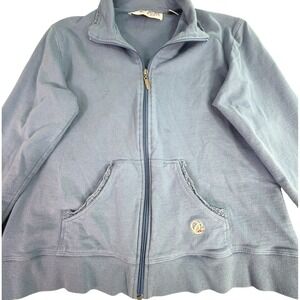 Oleg Cassini Sport Blue Full Zip Jacket Women's Size M Cotton‎ Casual Comfort